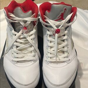 Nike Air Jordan 5 White and Red Athletic Shoes